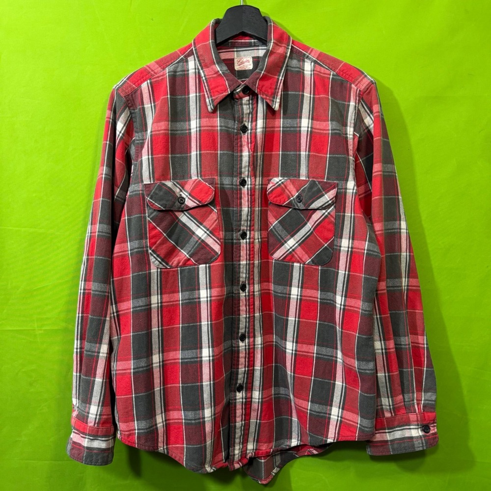 Edwin Sanforized Mens Red Plaid Flannel Button Down Shirt Size Medium